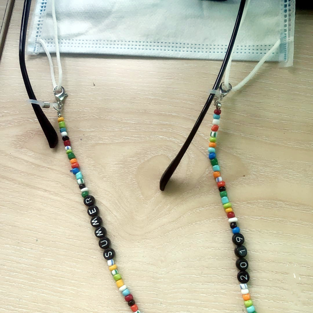 Trendy Colorful Beaded Alphabet Mask Chain Glasses Rope Sunglasses Anti-lost Rope