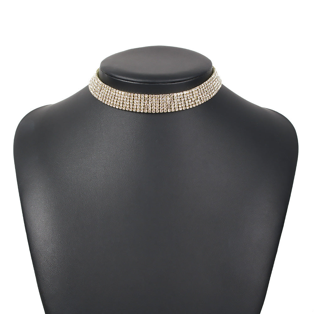 N517 Fashion Jewelry European Version Popular Beam Neck Element Necklace Trendy Women's Full Diamond Necklace Alloy Necklace
