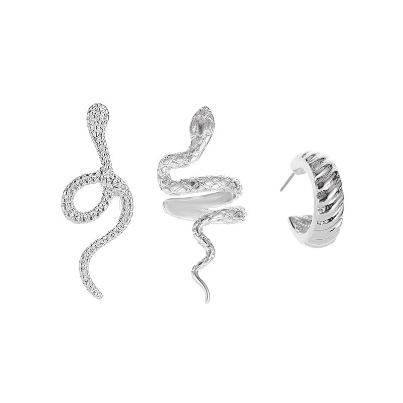 Retro snake set earrings cold fashion three-piece earrings net red ins snake ear clip
