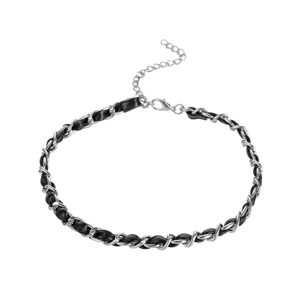 Fashion creative leather rope wearing chain temperament choker collarbone necklace niche light luxury leather collar
