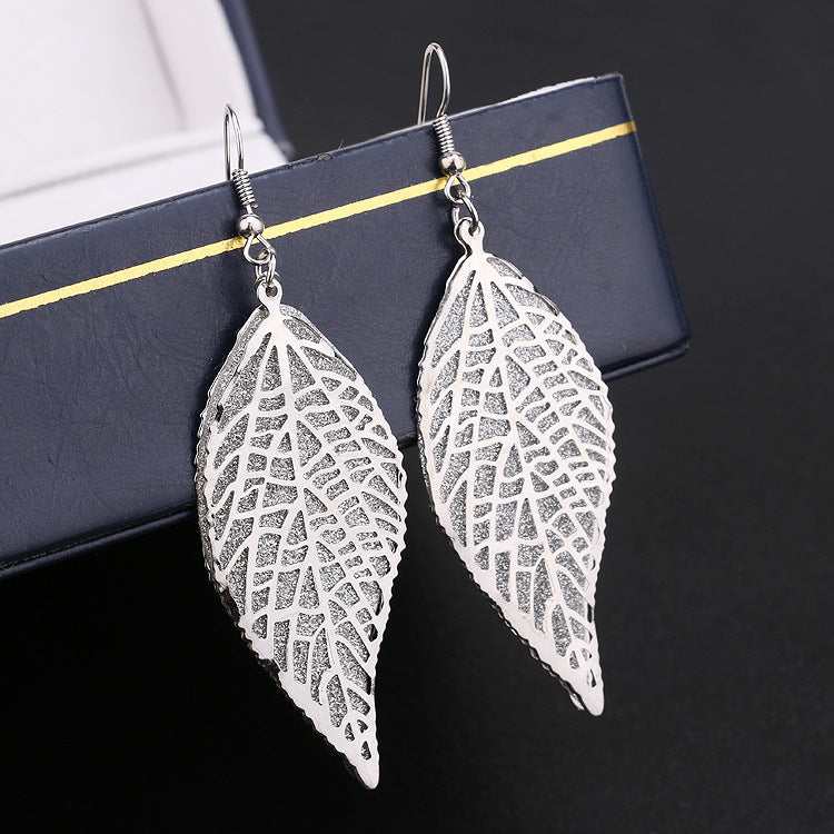 Gold Leaf Women's Earrings Hollow Double Layer Creative Earrings Alloy Ear Jewelry Trendy Night