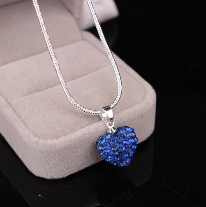 Colorful Diamond Ball Necklace Hanman Diamond Heart Shape Pendant Crystal Shambhala Jewelry