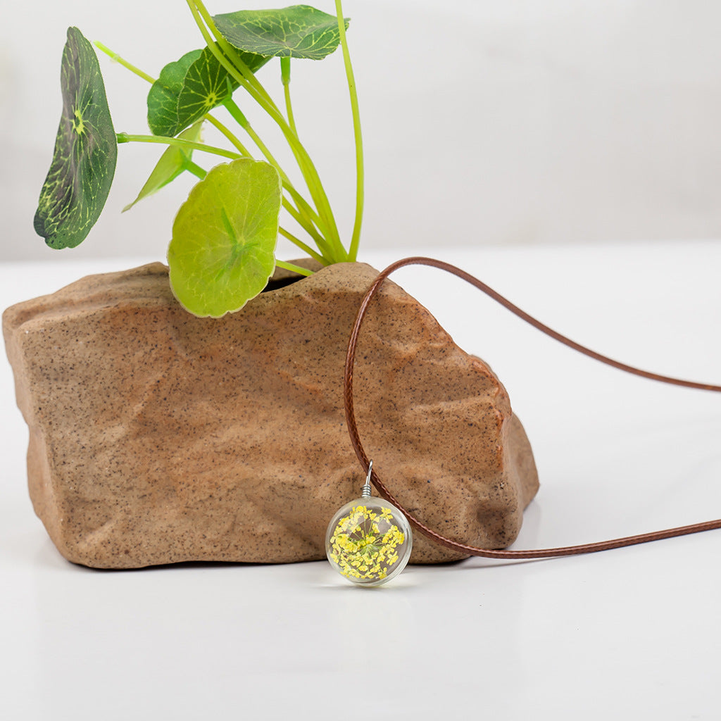 Time gem transparent crystal ball herbarium necklace dandelion dried flower pendant clavicle chain