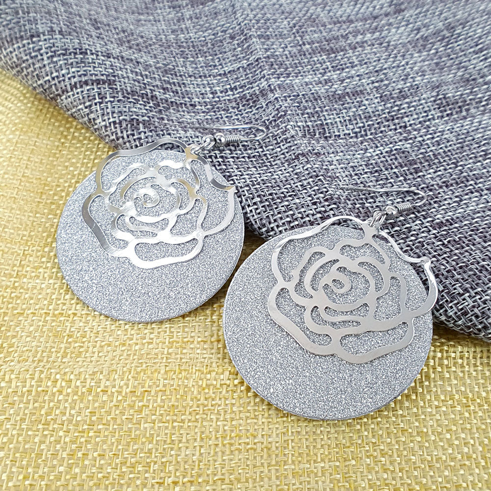 Rose Flower Frosted Earrings Ear Jewelry Alloy Double Layer Swing Creative Earrings