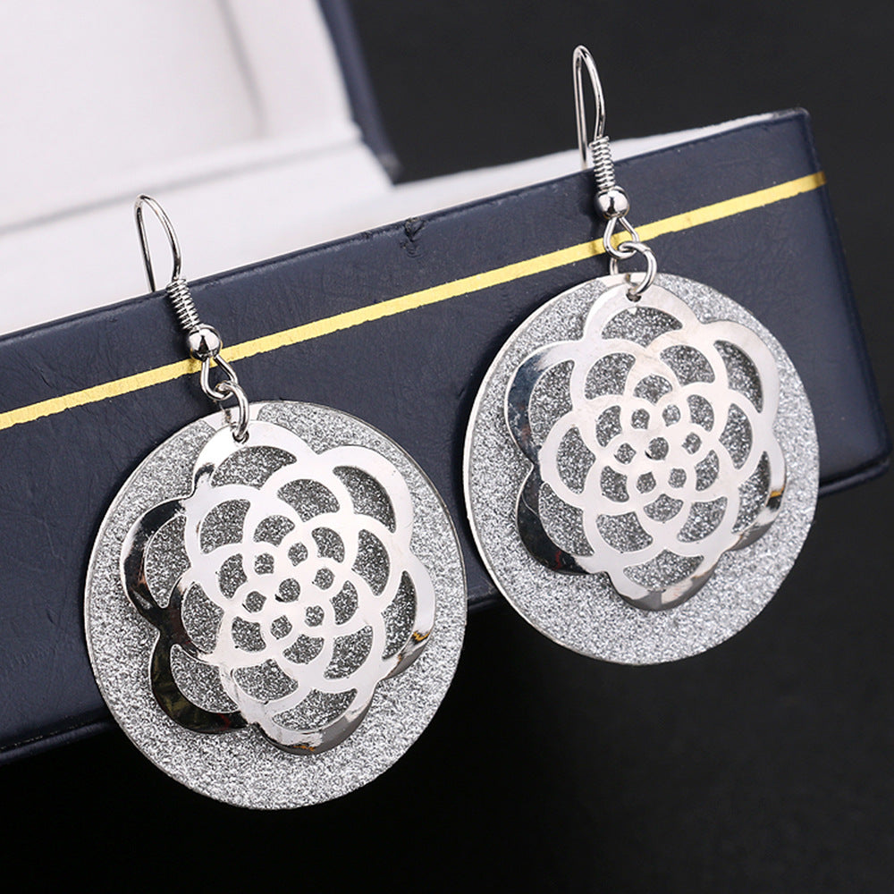 3D three-dimensional hollow flower earring earrings alloy frosted earrings earrings