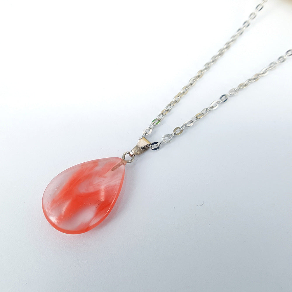 Simple Drop Shape Natural Stone Pendant Necklace Clavicle Chain Girl Heart Clothing Accessories
