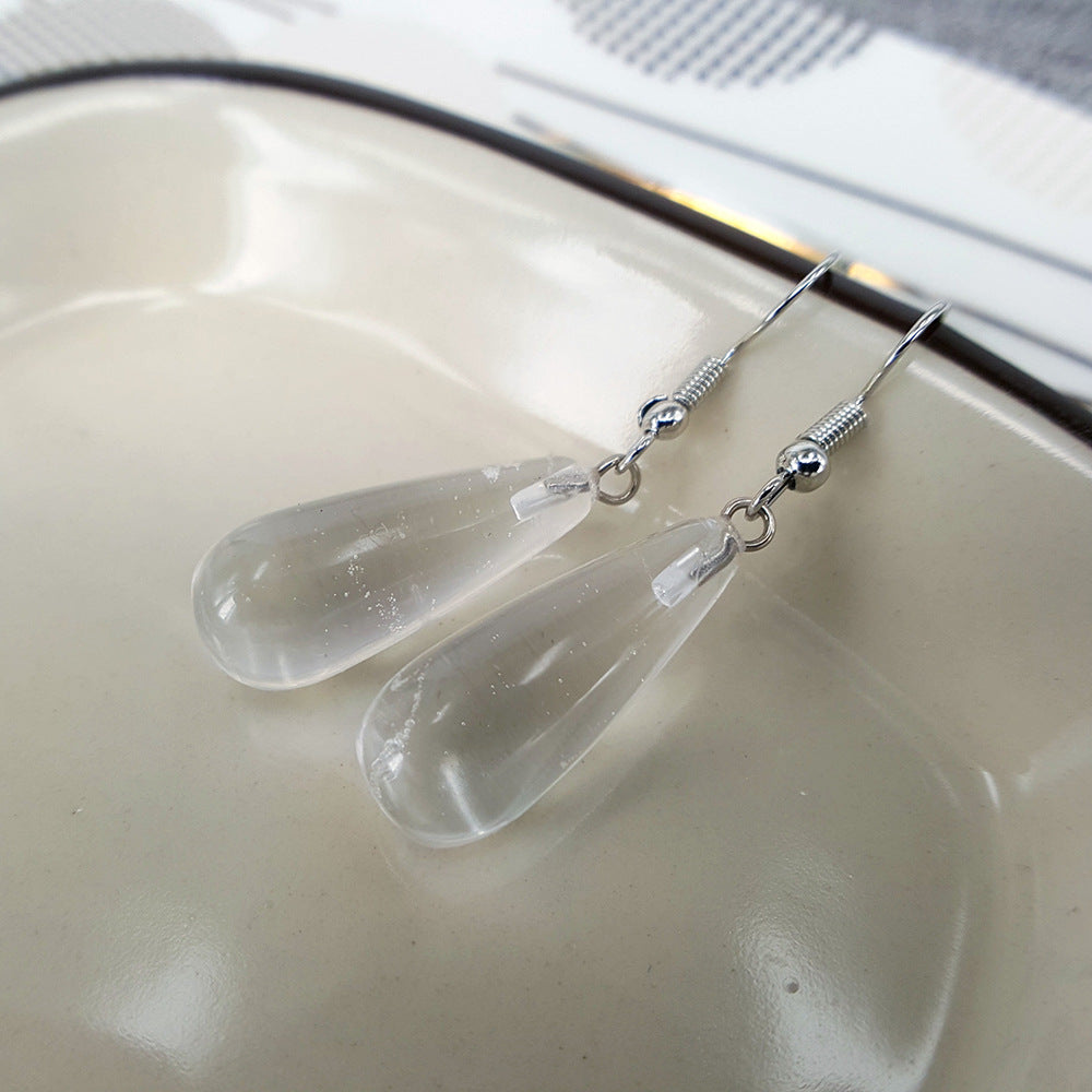 Creative Water Drop Earrings Alloy Natural Opal Powder Crystal Green Aventurine Earrings Stall