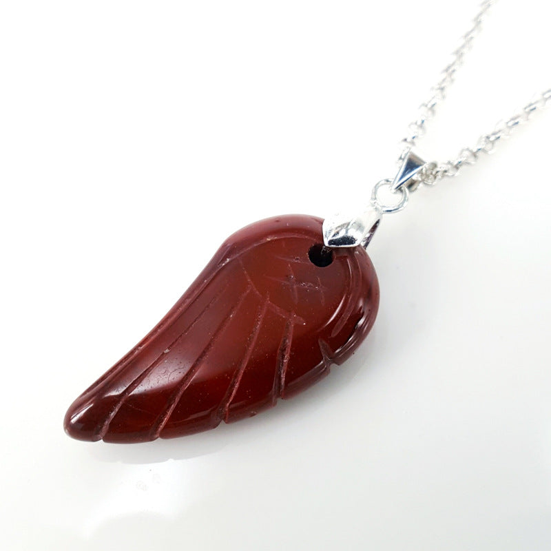 Angel Wings Crystal Pendant Natural Rose Quartz Carved Necklace Fashion Men's and Women's Necklace Including Chain