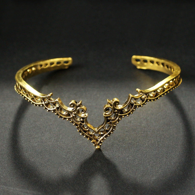 Qingwen Jewelry Carved Jewelry Retro Exaggerated Hollow Pattern Lace Bracelet Bracelet