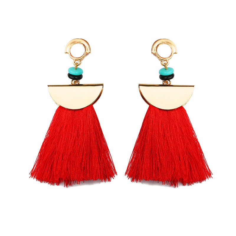 Vintage Ethnic Scalloped Tassel Earrings Fashion Colorful Exaggerated Accessories Boho Earrings