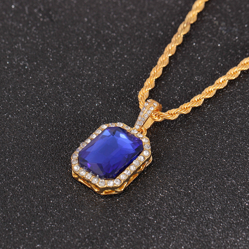 Fashion Simple Square Opal Diamond Necklace Twist Chain Clavicle Chain Pendant Jewelry