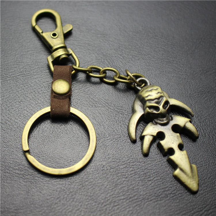 Reaper Skull Alloy Pendant Leather Keychain Retro Key Ring Pendant Jewelry