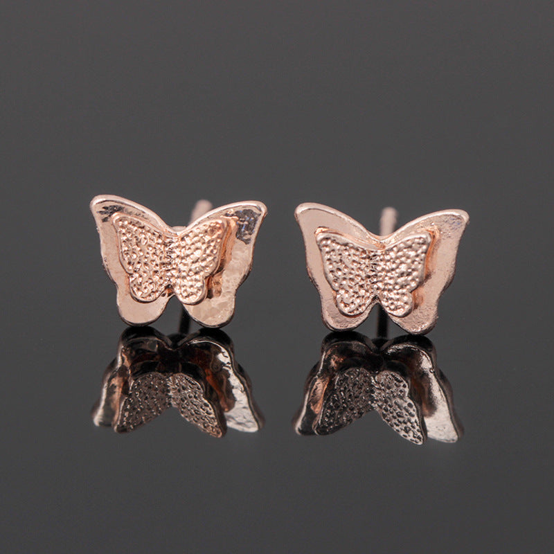 Fashion Pressed Sand Butterfly Stud Earrings Double Metal Three-dimensional Animal Earrings Chunna Jewelry