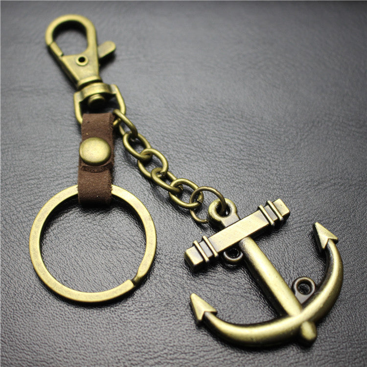 Sailing diary, big anchor, alloy key chain, leather middleware, accessories, key ring, bag, pendant