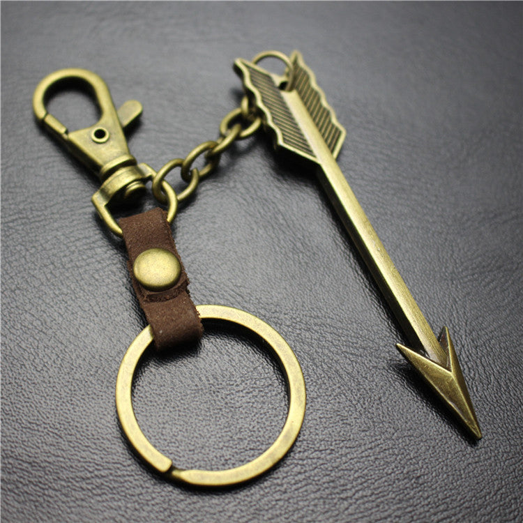 Large Arrow Alloy Pendant Leather Keychain Retro Key Ring Pendant Korean Wave Jewelry
