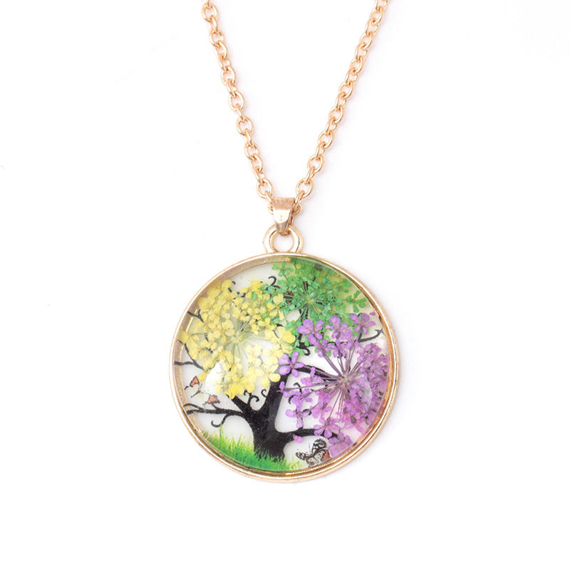 eaby fashion creative round dried flower butterfly tree of life necklace clavicle chain jewelry