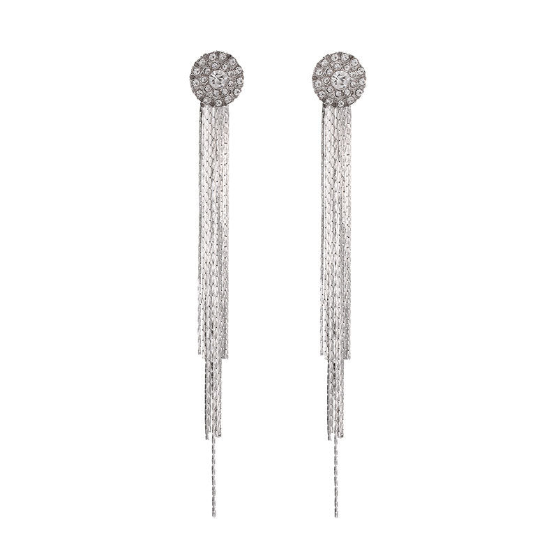 Fashion Crystal Claw Chain Drill Sunflower Earrings Temperament Long Tassel Earrings Bridal Dress Accessories