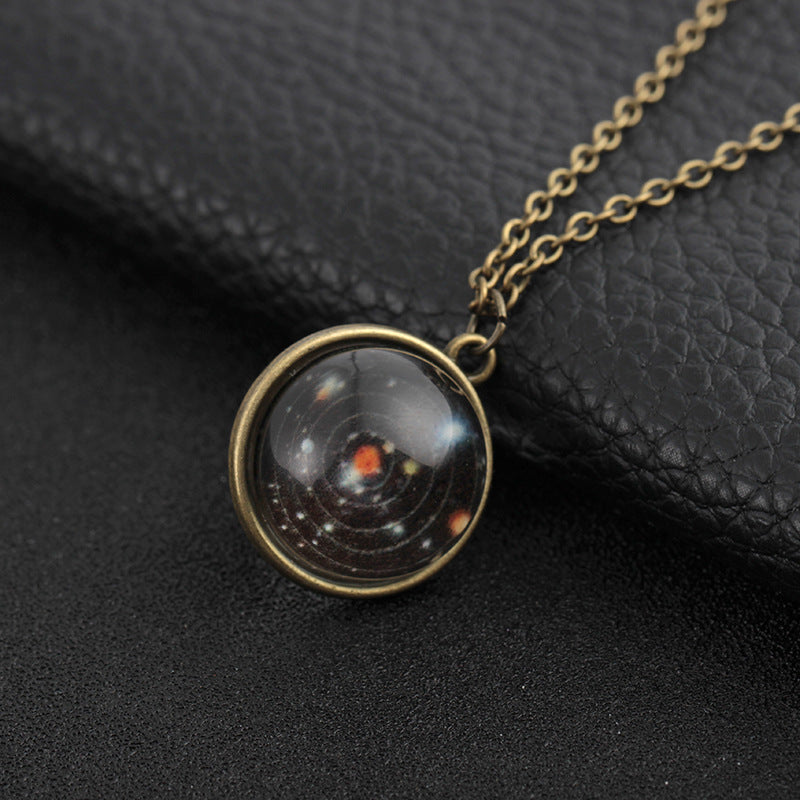 Double-sided glass ball luminous couple necklace Harajuku universe fantasy starry sky gemstone pendant jewelry