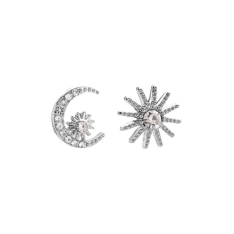 Xingyue series earrings cute star moon diamond inlaid asymmetrical earrings small fresh diamond earrings