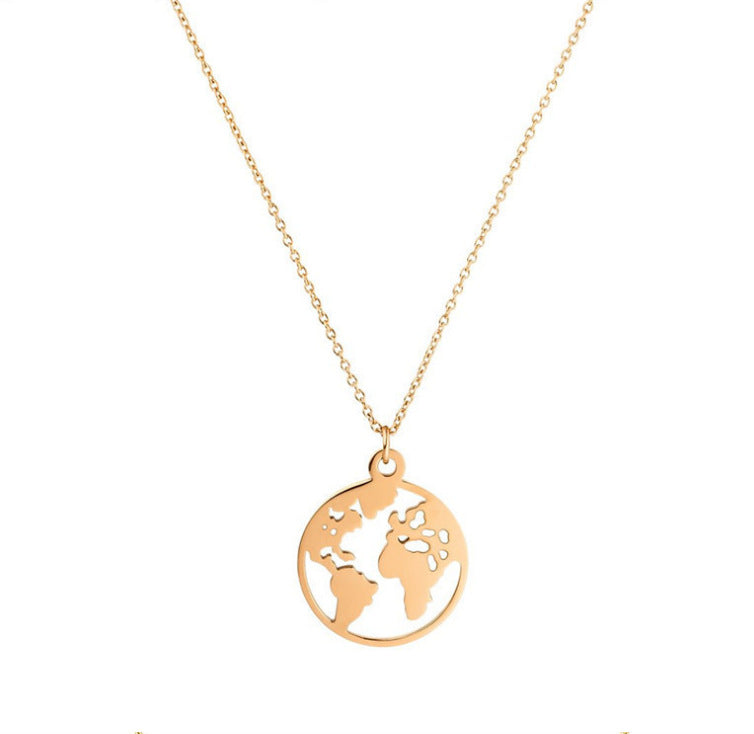 19 Necklace Hot Style World Map Necklace Female Pendant Accessories Silver Necklace Sweater Chain