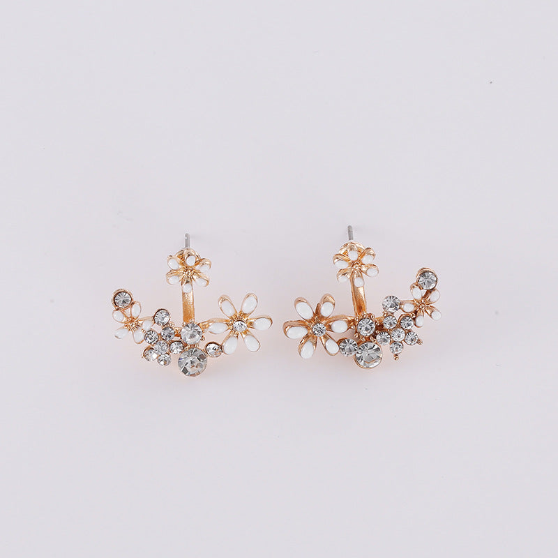Sweet Ruili flower rhinestone back hanging earrings femininity pastoral fresh accessories jewelry earrings