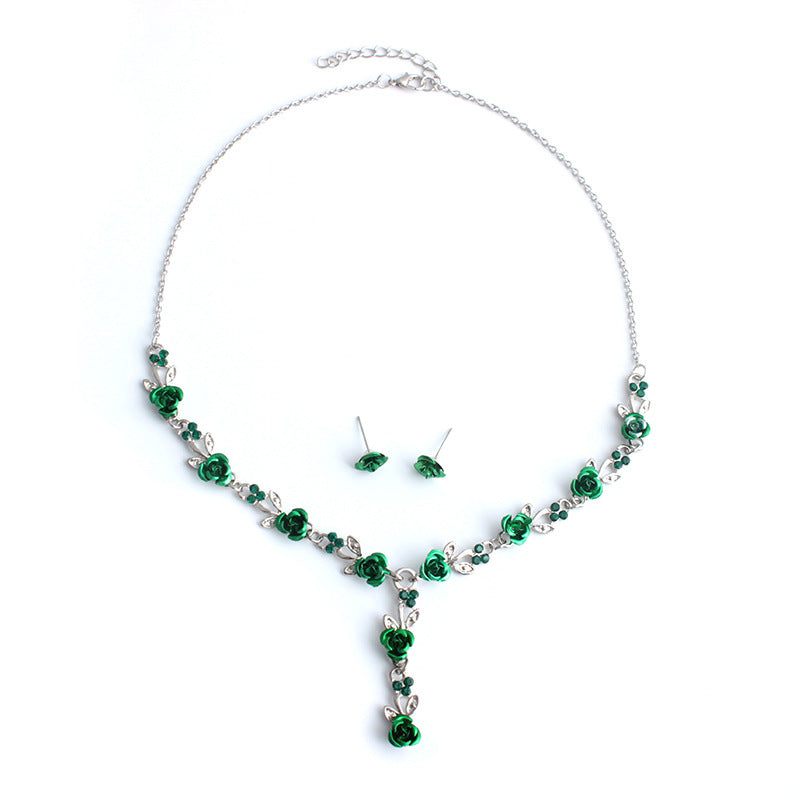 Fashion Simple Flower Necklace Earring Set Paint Flower Pendant Bridal Accessories