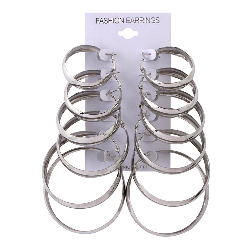 Jewelry earrings 6 pairs of suits Personalized hoop earrings combination One card sells 12 pieces of earrings