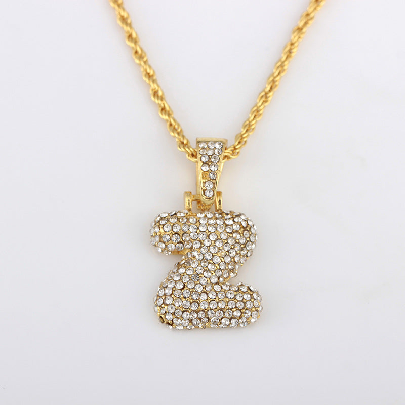 Personalized hip-hop diamond letter necklace fashion trend 26 letters pendant jewelry