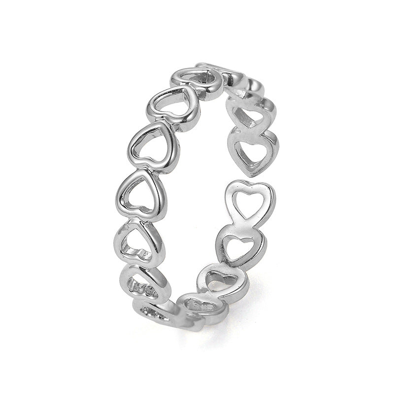 Jewelry Creative Metal Copper Plating Ring Adjustable Ladies Hollow Heart Ring