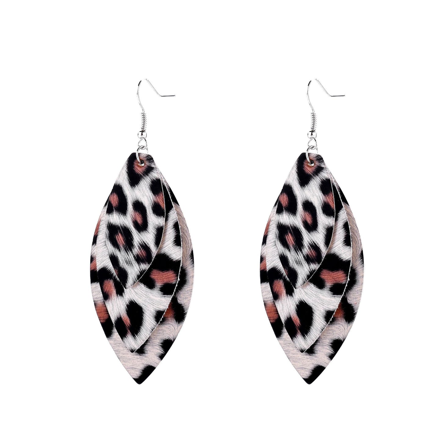 Fashion retro leopard earrings simple double layer pu leather earrings accessories