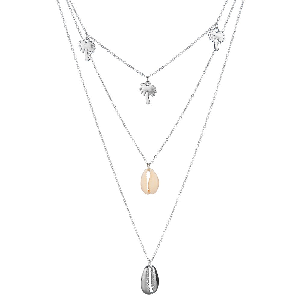 Jewelry Creative Shanghai Style Geometric Necklace Female Simple Coconut Shell Pendant Multilayer Necklace