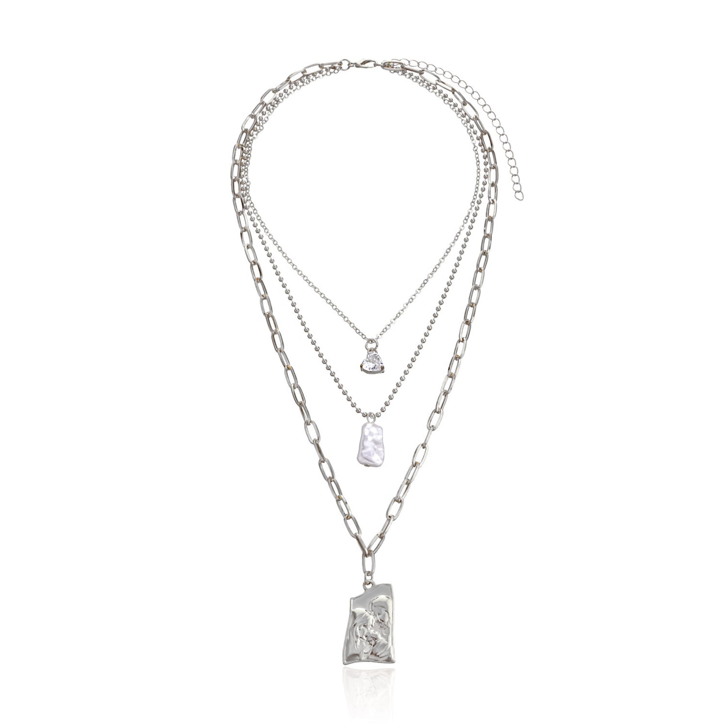 Jewelry trend multi-layer love diamond pearl alloy pendant fashion personality short sweater chain