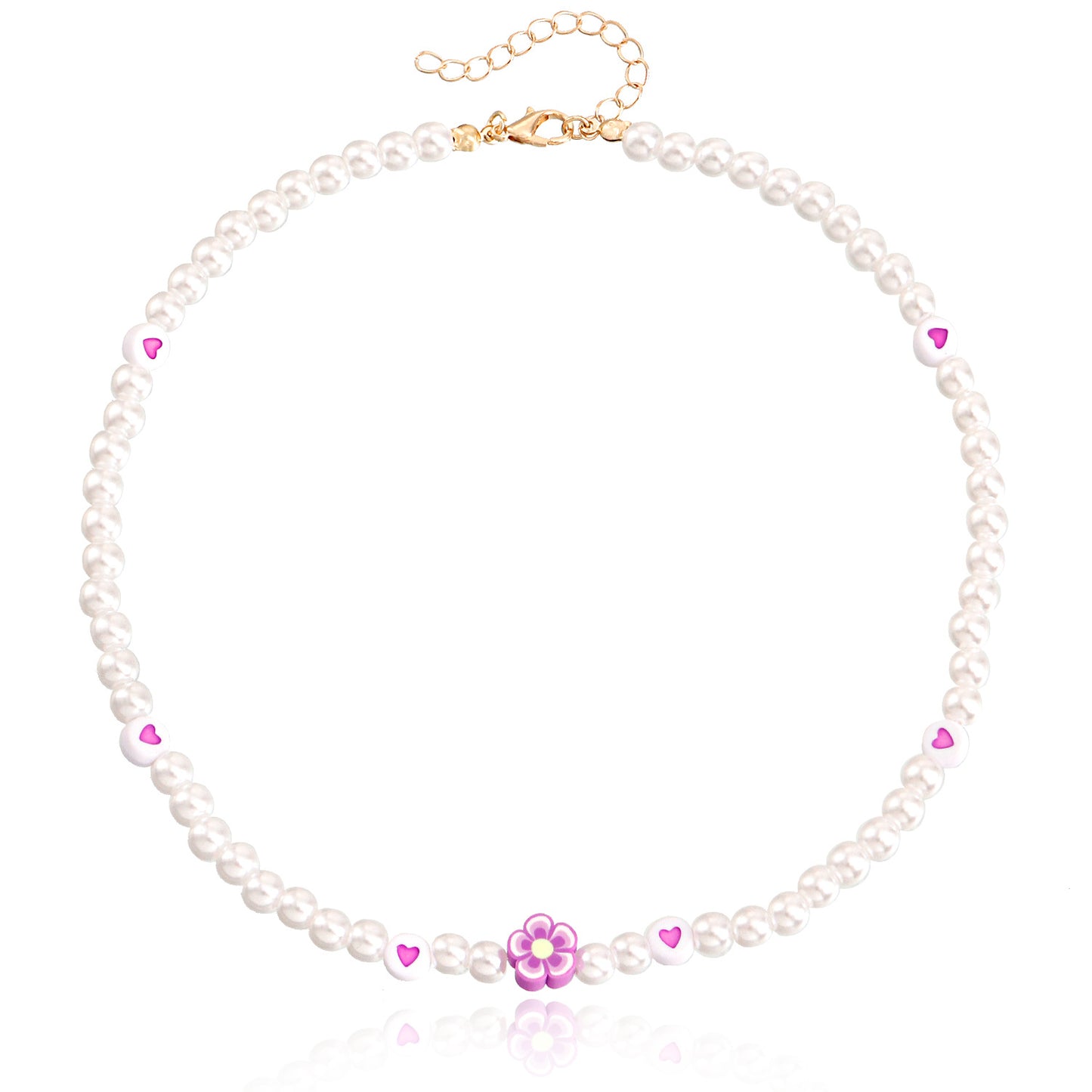 Jewelry ins soft pottery flower color love imitation pearl necklace female niche design light luxury