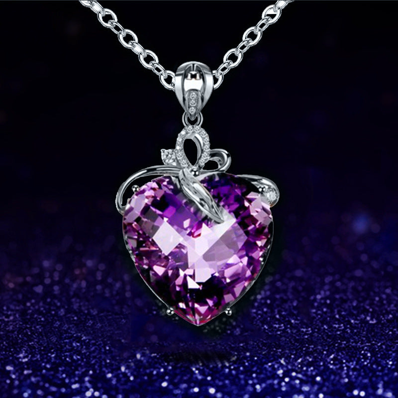 Fashion Women Heart Amethyst Gemstone Pendant Necklace Peach Heart Amethyst Necklace Jewelry