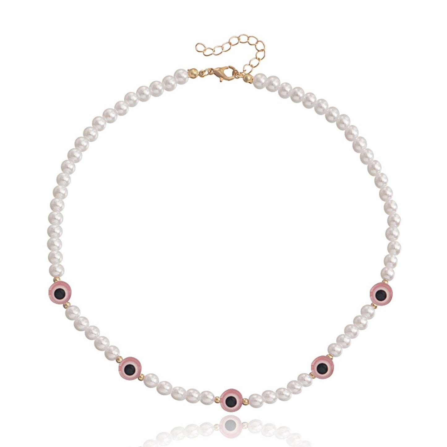 Jewelry Simple Acrylic Devil's Eye Stitching Clavicle Chain Retro Imitation Pearl Beaded Necklace
