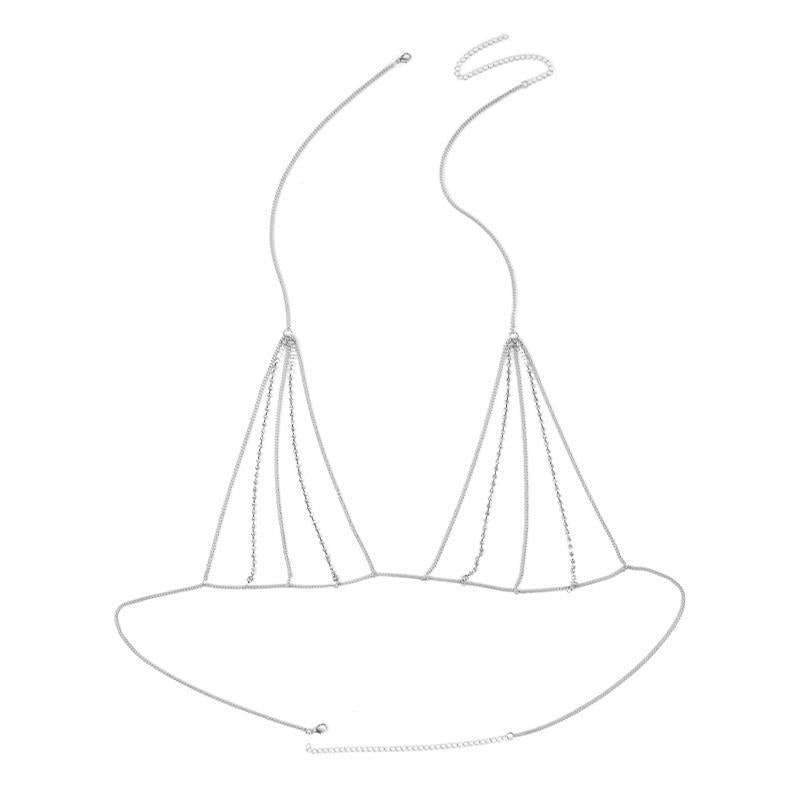 Shiny Rhinestone Chain Bikini Bra Chain Night Sexy Tassel Body Chain Bra Necklace