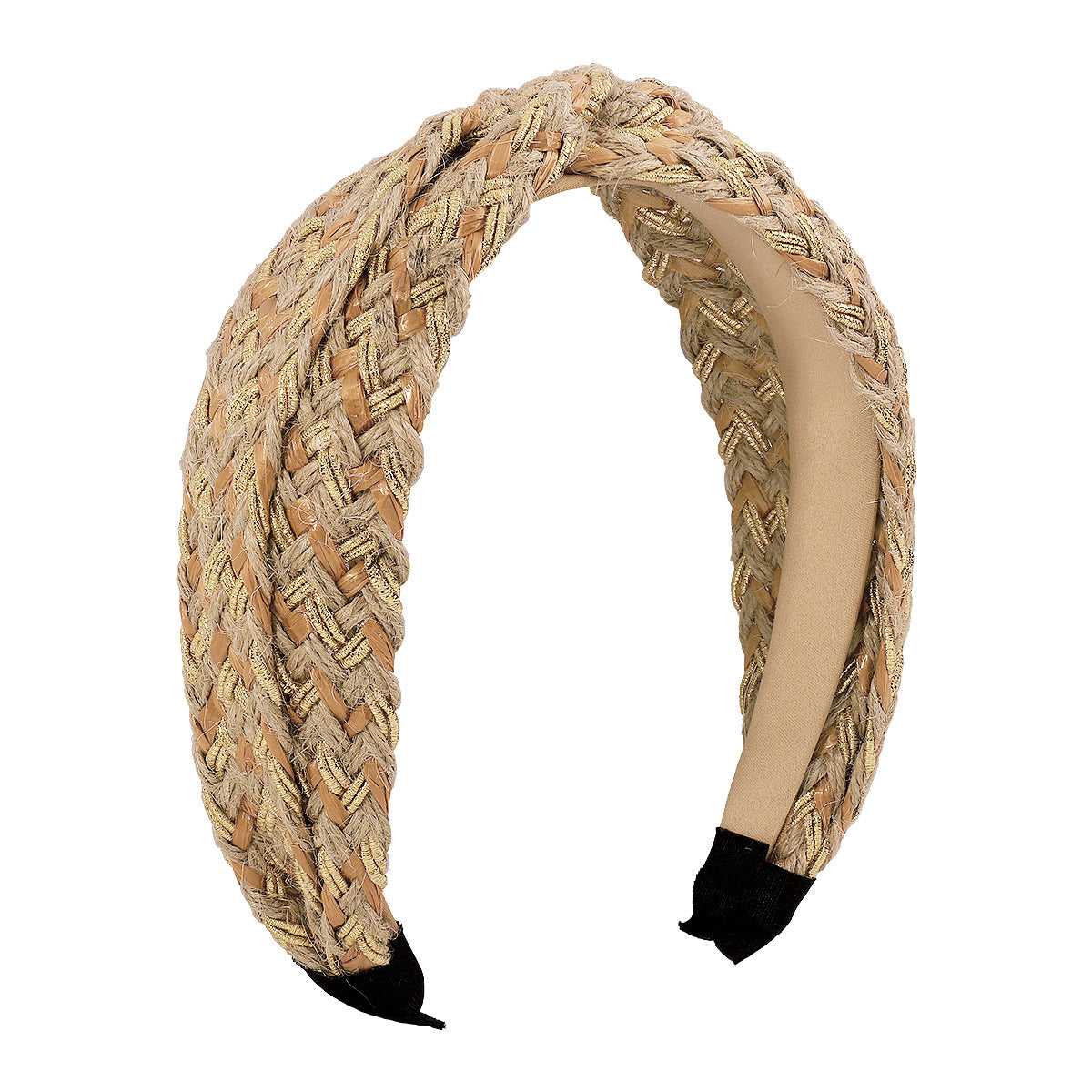 F452 Fashion Handmade Straw Braid Geometric Headband Wide Border Cross Contrast Color Retro Net Red Headband