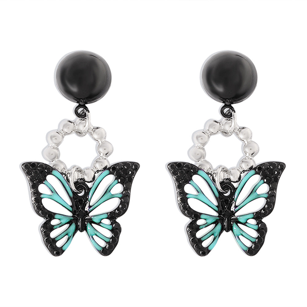 E124 Personality Trendy Earrings Sweet Cool Harajuku Dark Earrings Drip Oil Butterfly Niche Earrings