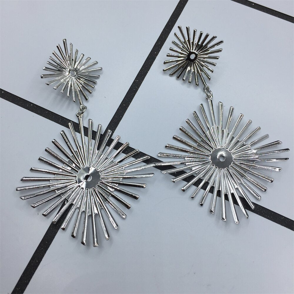 Summer geometric double diamond fence fried fur earrings night party exaggerated ornaments