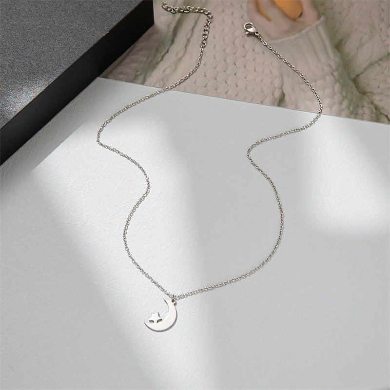 Moon Star Clavicle Chain Women's Simple Temperament Star Moon Pendant Stainless Steel Necklace