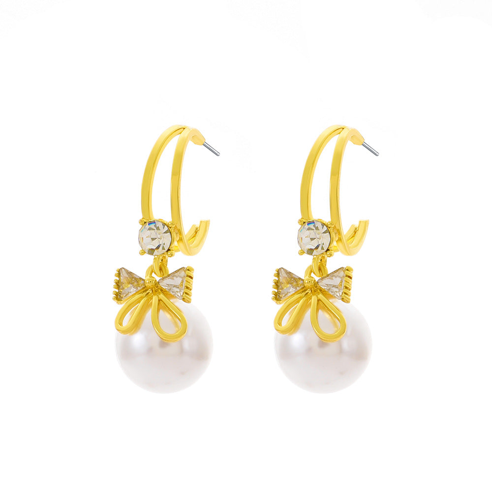 Fashion light luxury pearl flower earrings female ins rear hanging fishtail pearl earrings simple leaf earrings