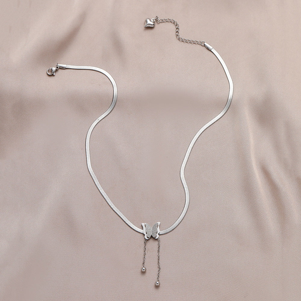 Stainless steel real gold-plated shell butterfly clavicle chain titanium steel niche light luxury love necklace