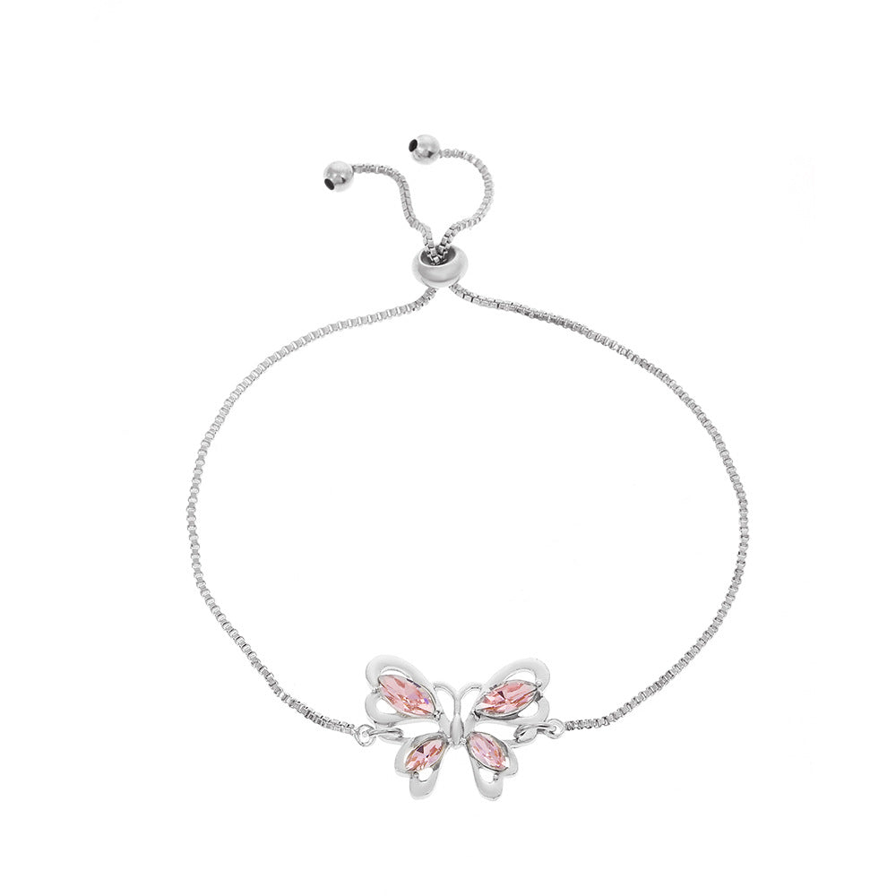 Ins Barbie Princess Butterfly Bracelet Fashion Light Luxury Pink Crystal Hollow Butterfly Bracelet Simple Jewelry