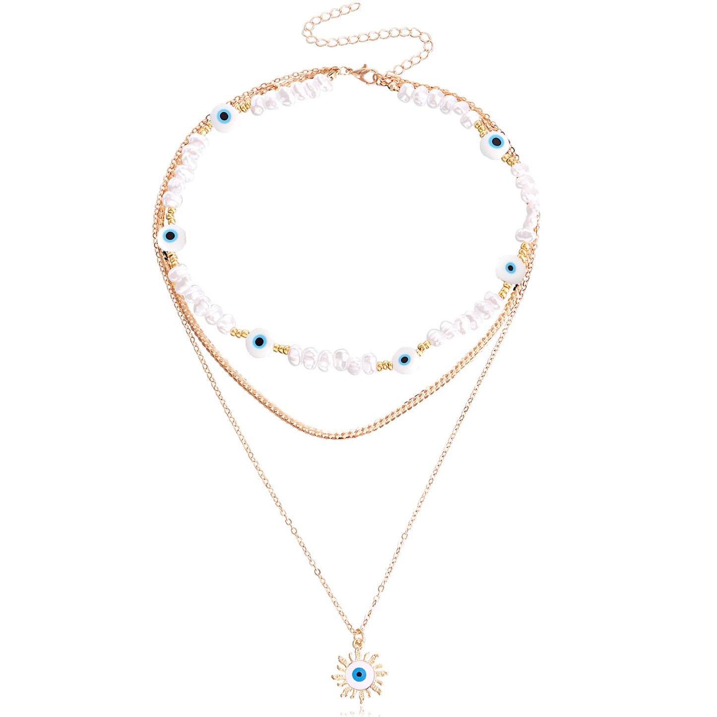 Jewelry ins multi-layer devil's eye beaded necklace female niche design imitation pearl clavicle chain