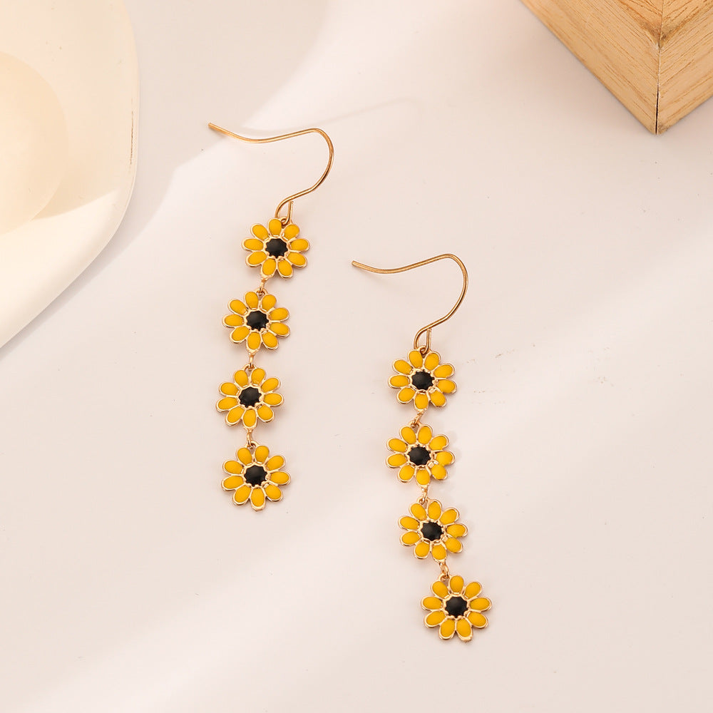 Niche small fresh personality literary retro all-match fashion ladies small daisy flower color earrings earrings