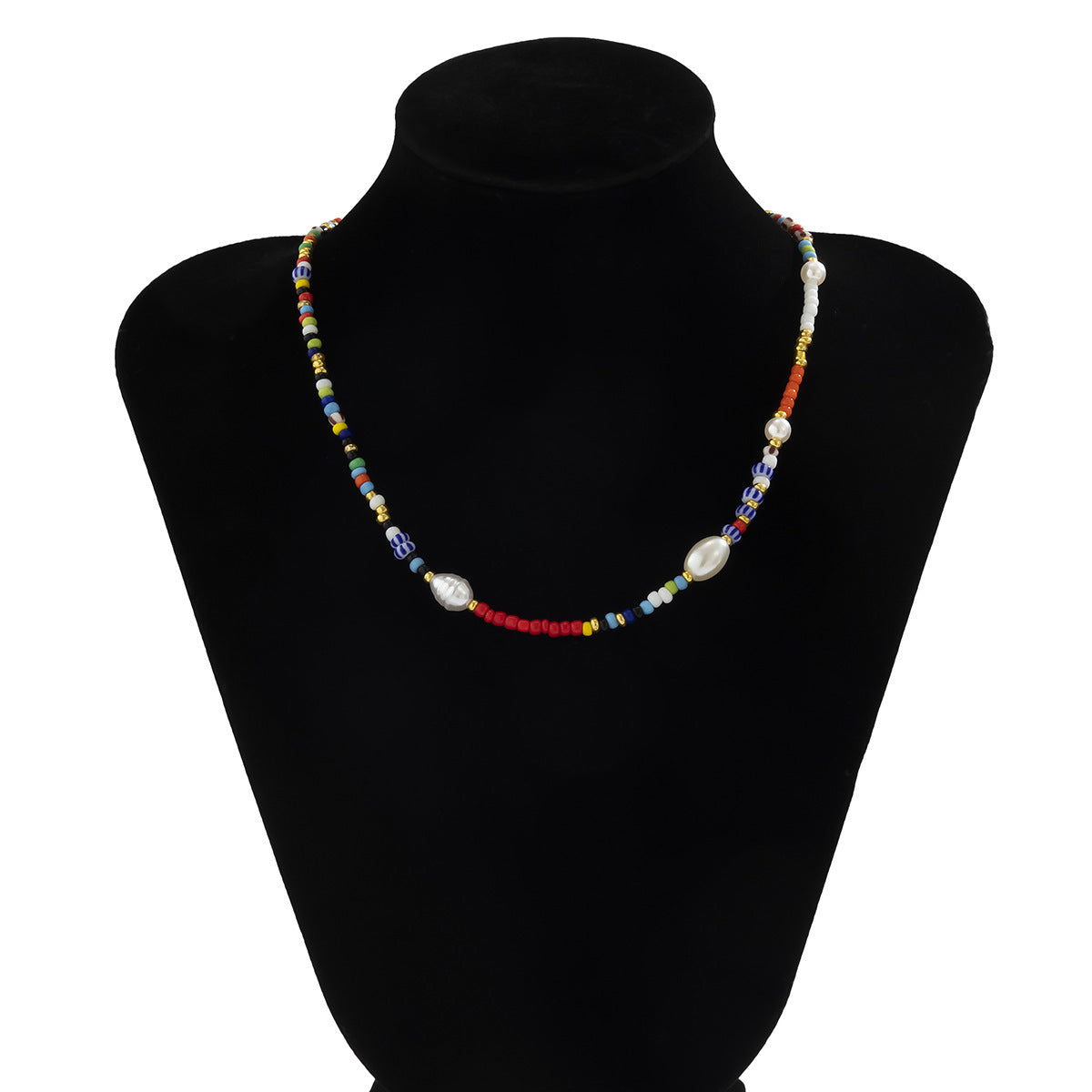 Jewelry Creative Contrasting Color Rice Bead Beaded Necklace Women's Simple Geometric Imitation Pearl Single Layer Necklace