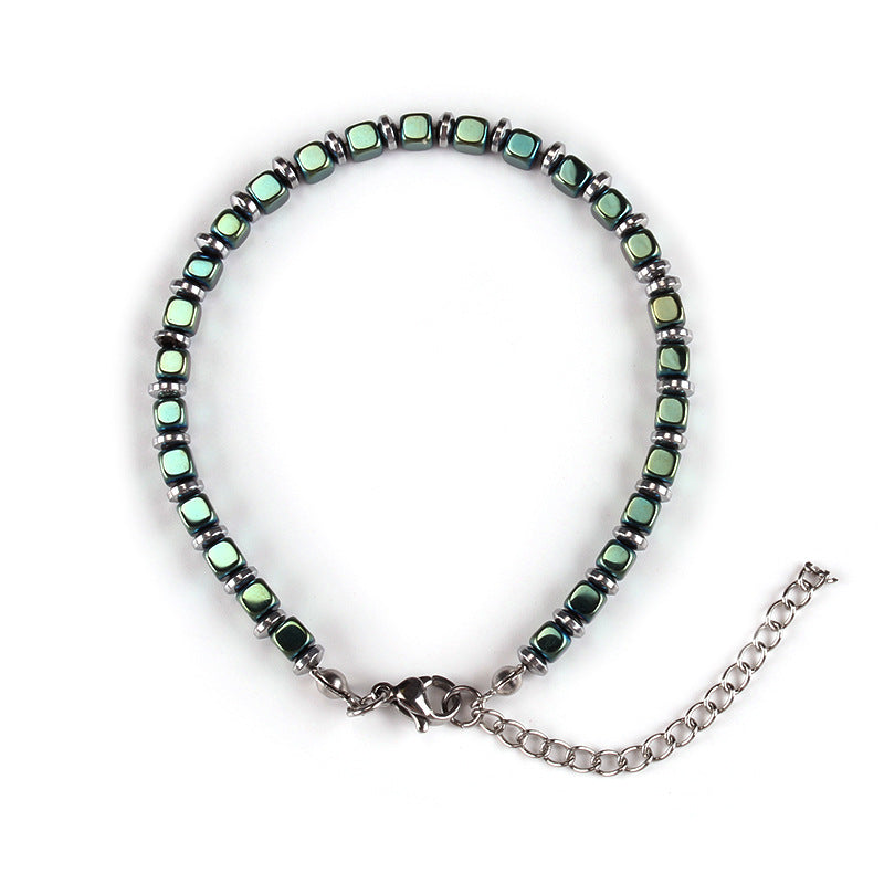 Rubik's cube-shaped natural color-preserving stainless steel hand decoration energy stone men's and women's ins square bracelet