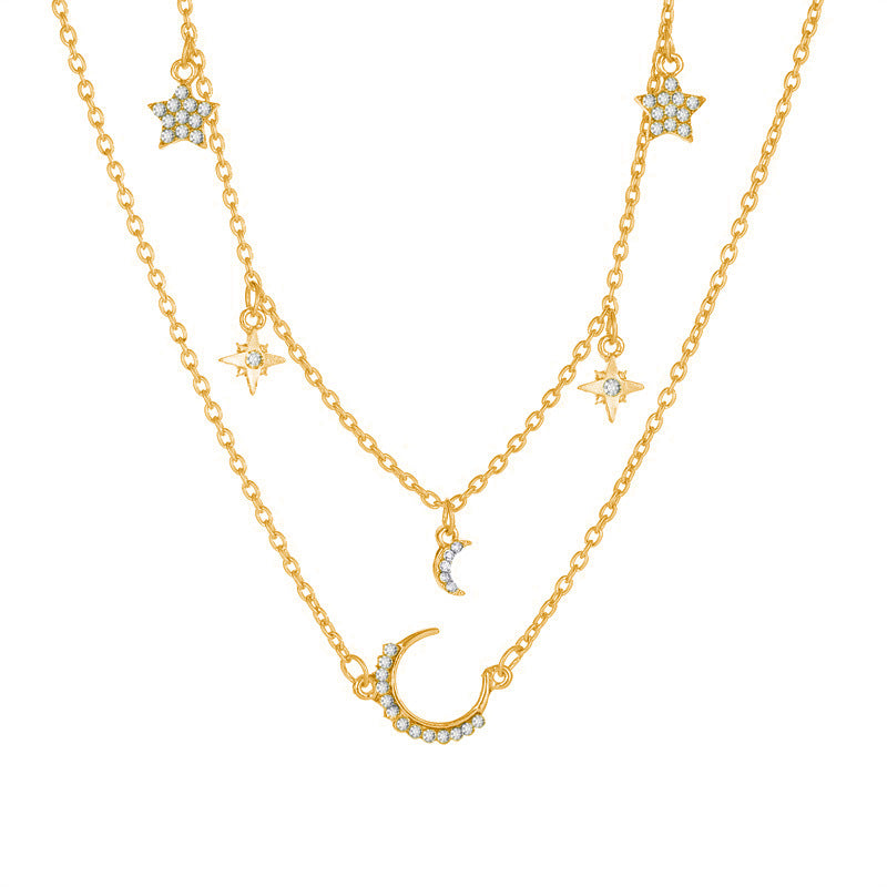 Simple double-layer star necklace female ins multi-layer star-moon pendant necklace moon pendant clavicle chain