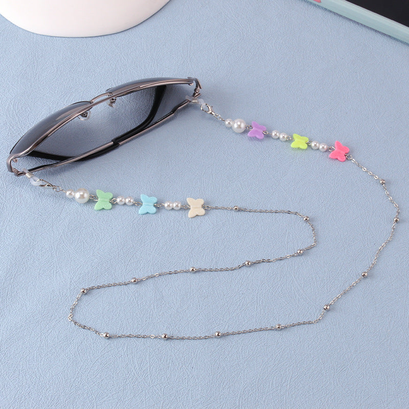 Mask hanging chain glasses chain fashion butterfly pearl decorative glasses anti-drop hanging chain