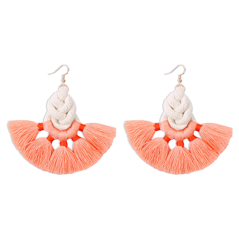 E954 Bohemia Rope Braided Tassel Earrings Creative Personality Ethnic Braided Stud Earrings